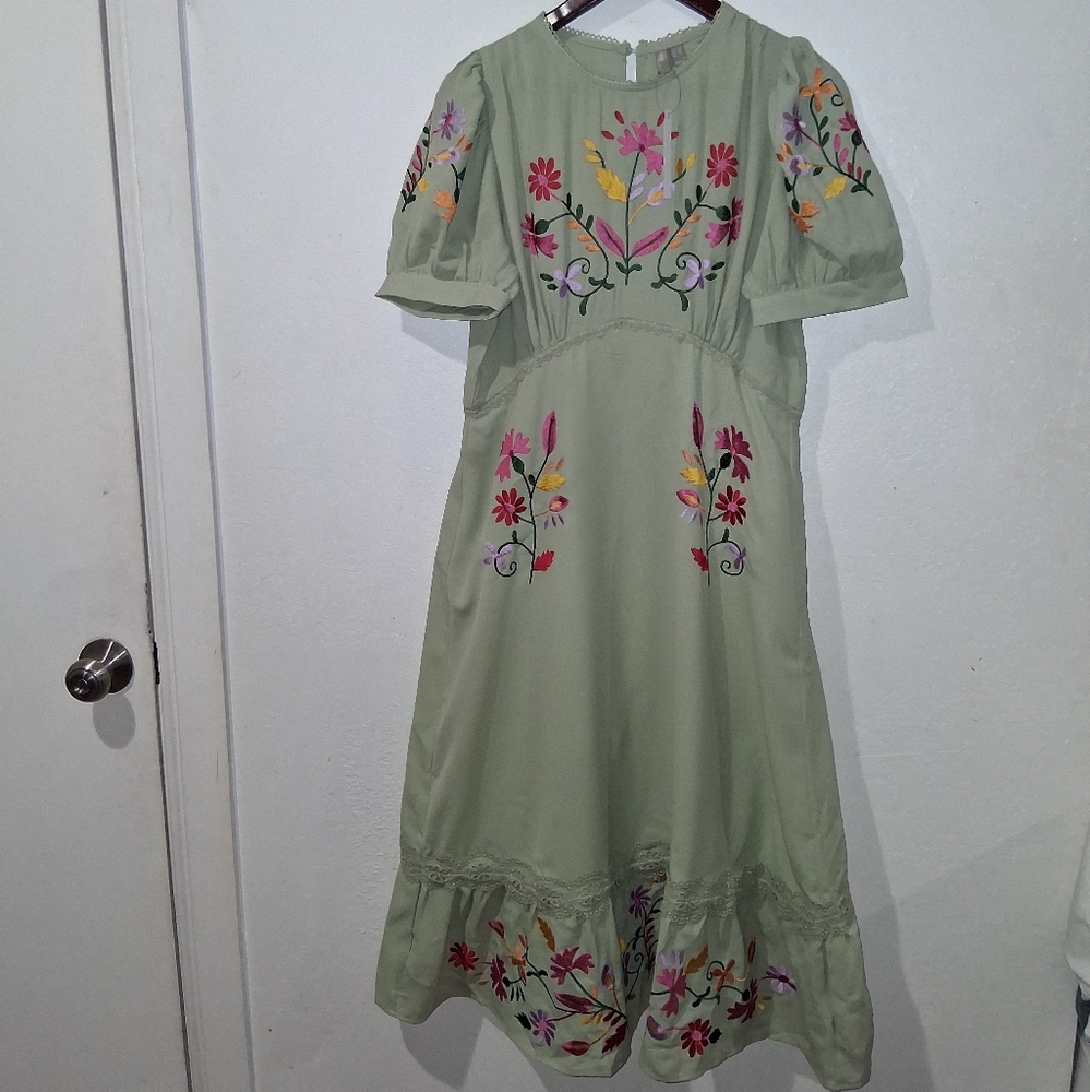 NWT ASOS Embroidered Green Tea Party Dress - Picture 5 of 11